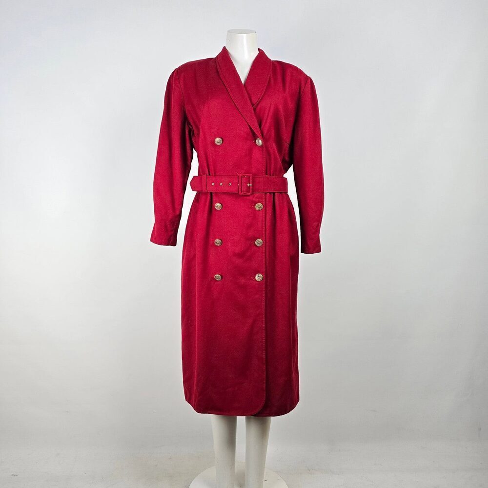 Vintage Lady H. Red Wool Trench Coat Dress Size 16